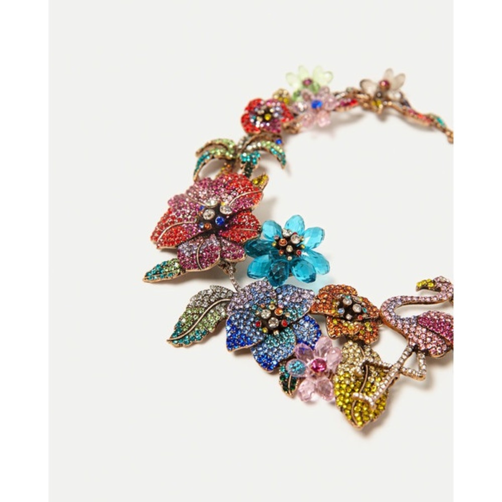NWT Zara Floral Crystal Statement Necklace - Picture 3 of 5